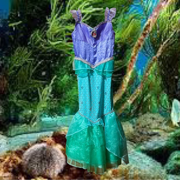 knee length dresses for ladies Princess Ariel Turquoise Sequin Tulle Little Mermaid Cosplay Costume Without Boning / Combination Lace Tie main image 1
